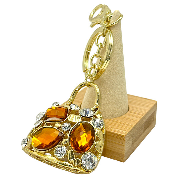 Articulated Queens Handbag Keychain, Rhinestones, Split Key Ring & Clip Gift Bag - Picture 3 of 5
